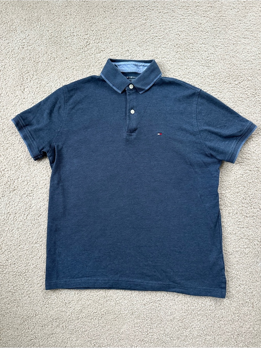 Tommy Hilfiger Men's Dark Blue Polo with Contrast Collar